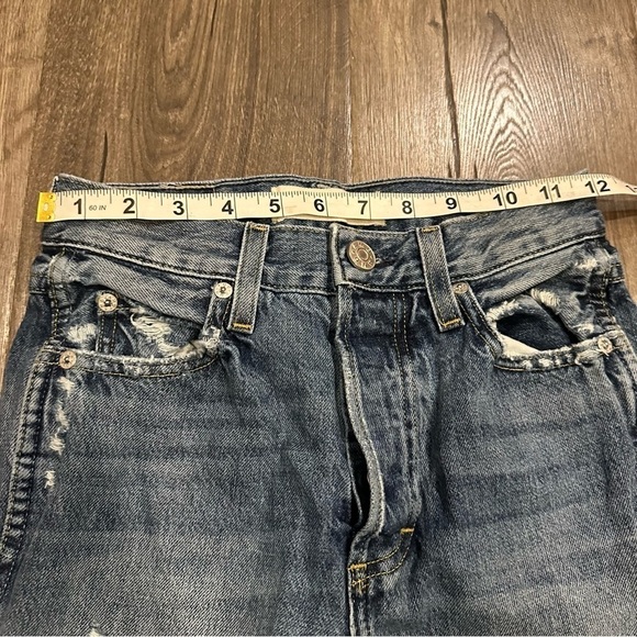 AMO Loverboy Freedom Blue Distressed Cropped Raw Hem Jeans in Retro Size 23 - Picture 10 of 13